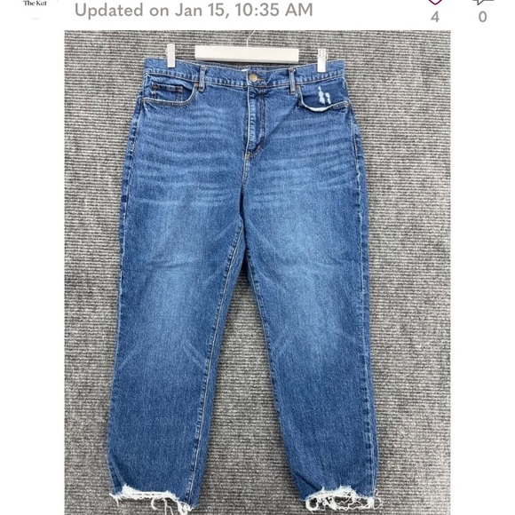 Loft Jeans Womens 14 Blue High Waist Straight Crop Raw Hem Stretch Medium Wash - Picture 2 of 12